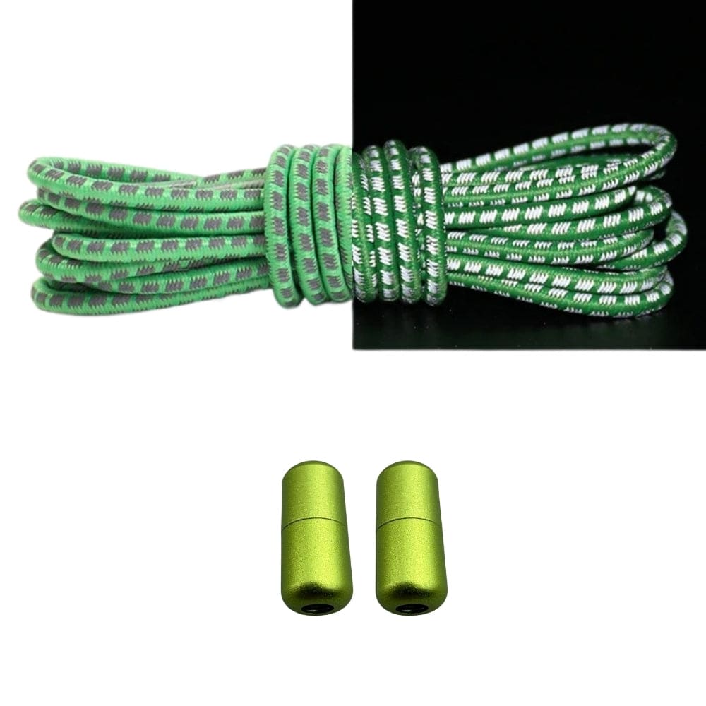 Productafbeelding van reflecterende ronde elastische veters van 3 mm met capsule sluiting in de kleur appelgroen