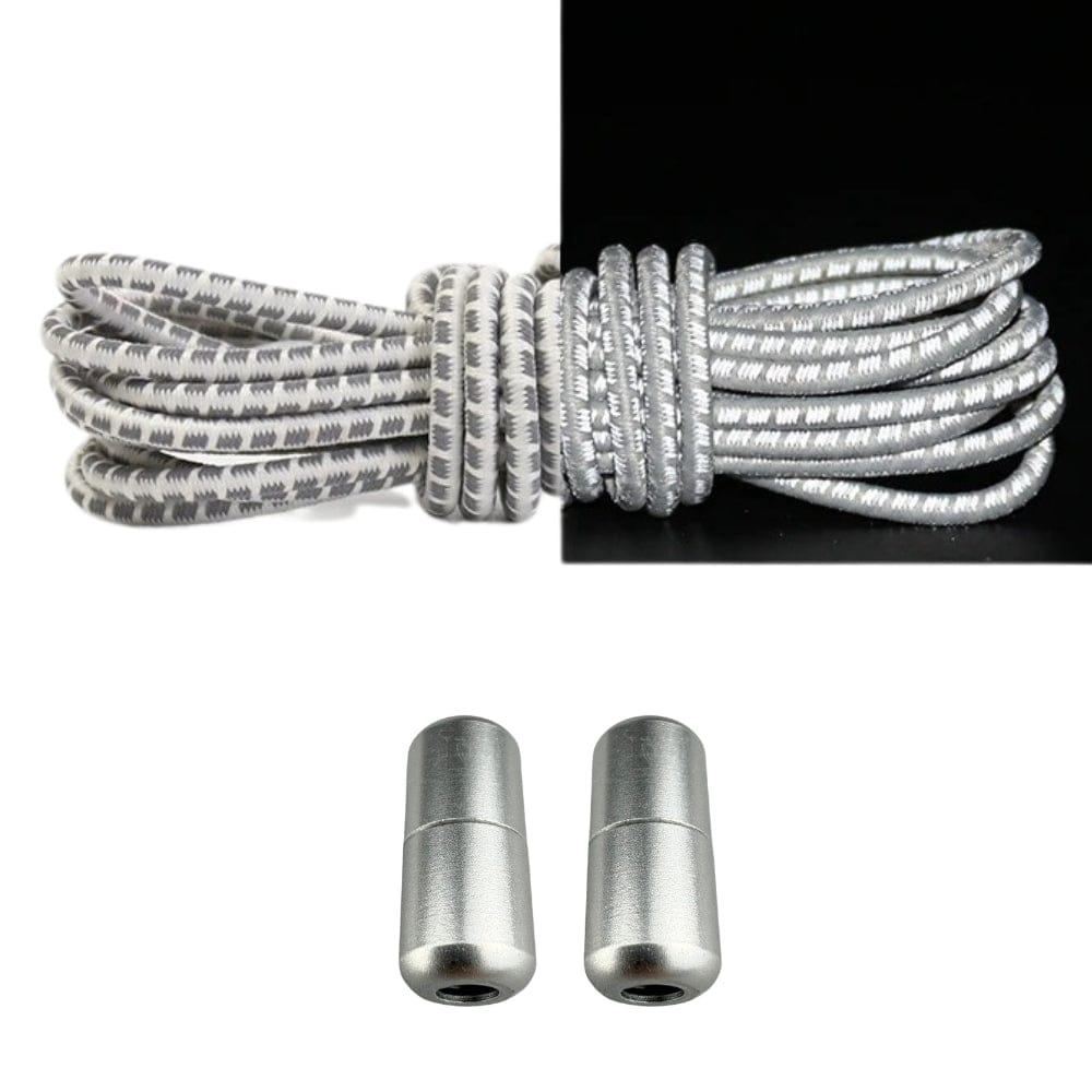 Productafbeelding van reflecterende ronde elastische veters van 3 mm met capsule sluiting in de kleur beige