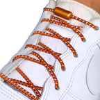 Elastische veters zonder strikken reflecterend 3mm capsule sluiting bronze geregen in witte Nike Air Force 1