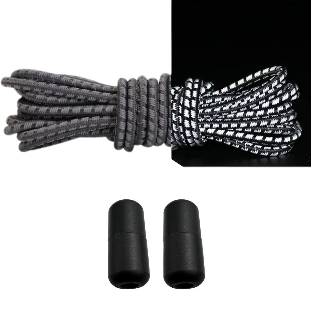 Productafbeelding van reflecterende ronde elastische veters van 3 mm met capsule sluiting in de kleur donkergrijs