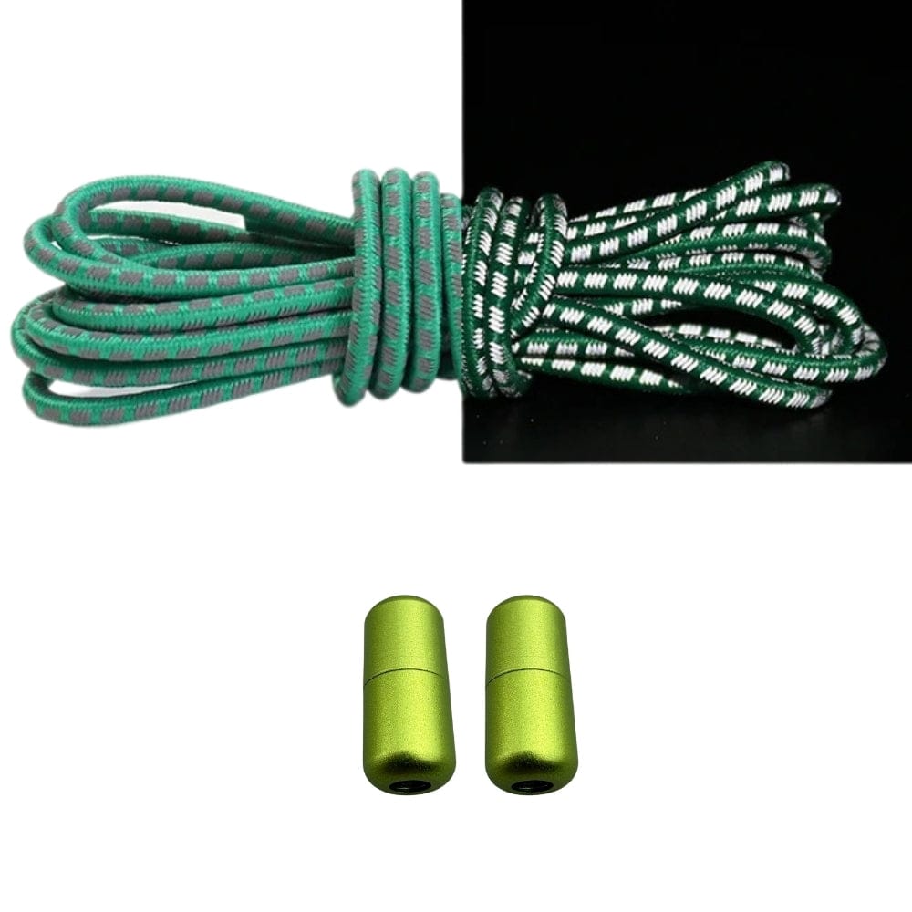 Productafbeelding van reflecterende ronde elastische veters van 3 mm met capsule sluiting in de kleur groen