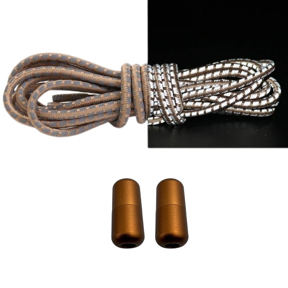 Productafbeelding van reflecterende ronde elastische veters van 3 mm met capsule sluiting in de kleur khaki