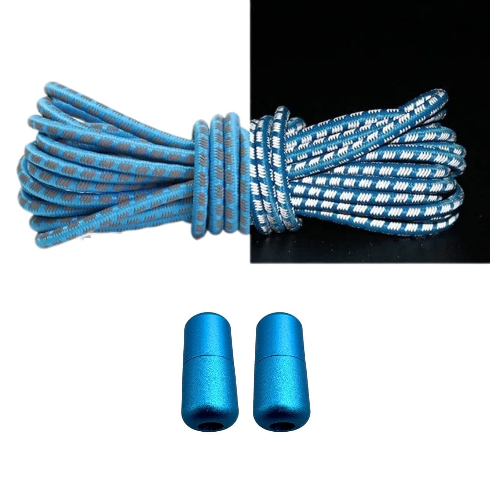 Productafbeelding van reflecterende ronde elastische veters van 3 mm met capsule sluiting in de kleur lichtblauw