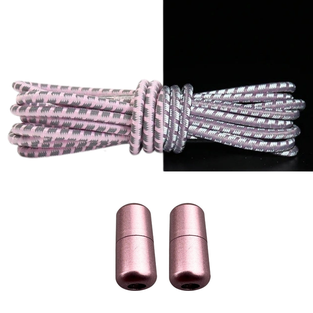 Productafbeelding van reflecterende ronde elastische veters van 3 mm met capsule sluiting in de kleur roze