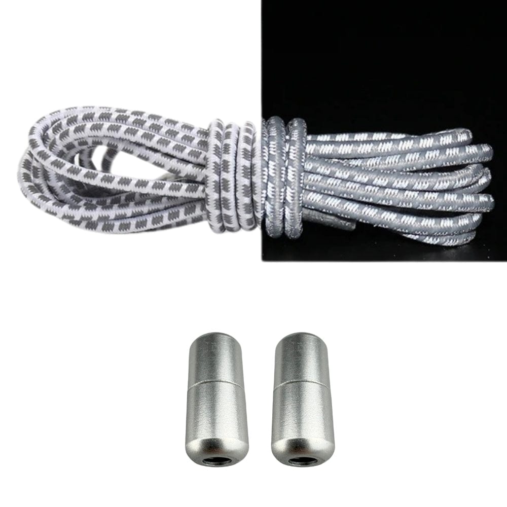 Productafbeelding van reflecterende ronde elastische veters van 3 mm met capsule sluiting in de kleur wit