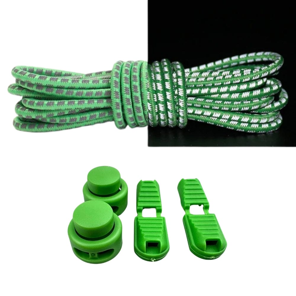 Productafbeelding van reflecterende ronde elastische veters van 3 mm met lock sluiting in de kleur appelgroen