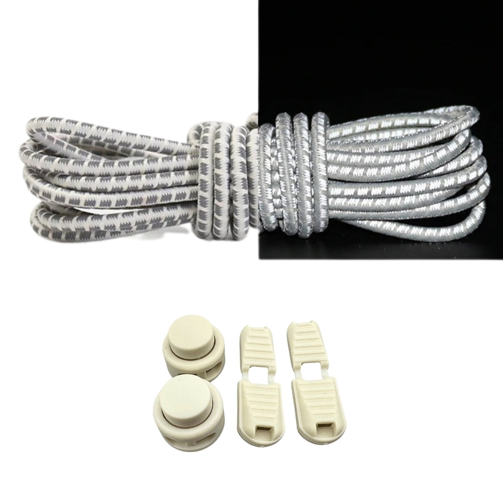 Productafbeelding van reflecterende ronde elastische veters van 3 mm met lock sluiting in de kleur beige