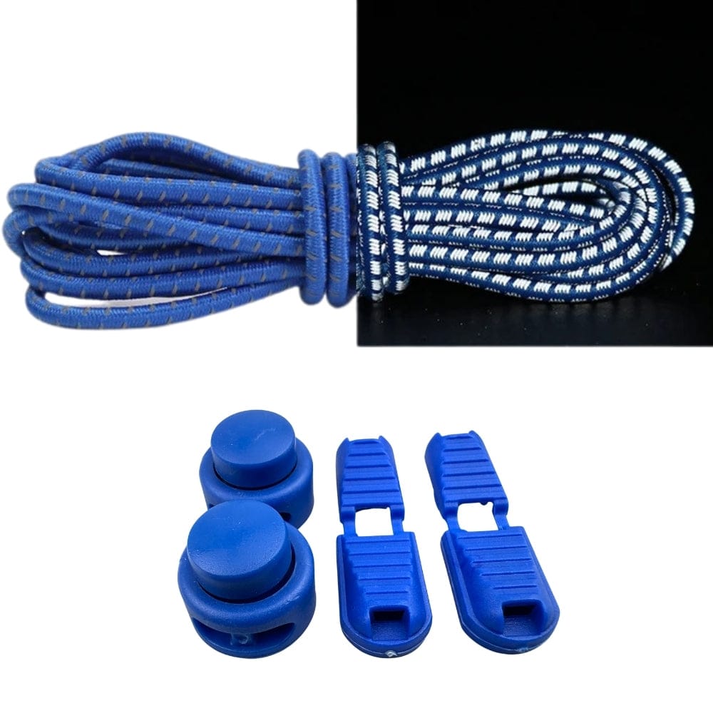 Productafbeelding van reflecterende ronde elastische veters van 3 mm met lock sluiting in de kleur blauw