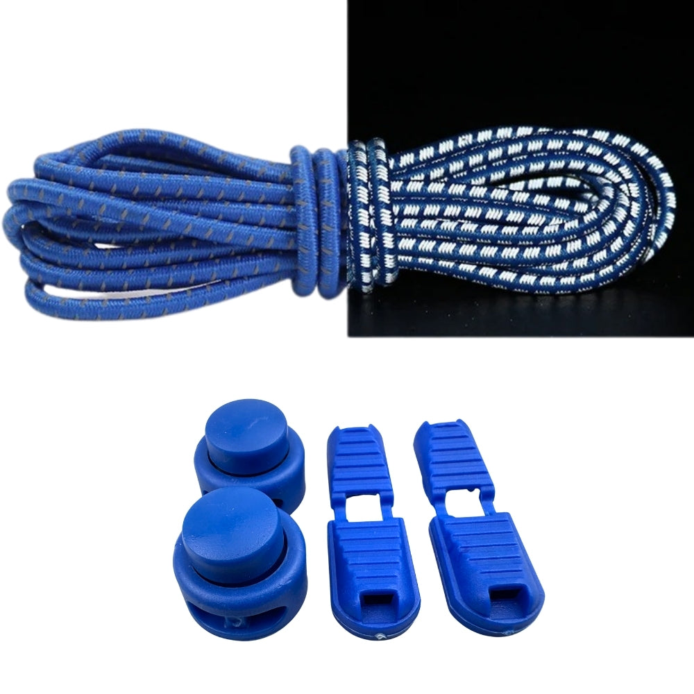 Productafbeelding van reflecterende ronde elastische veters van 3 mm met lock sluiting in de kleur blauw