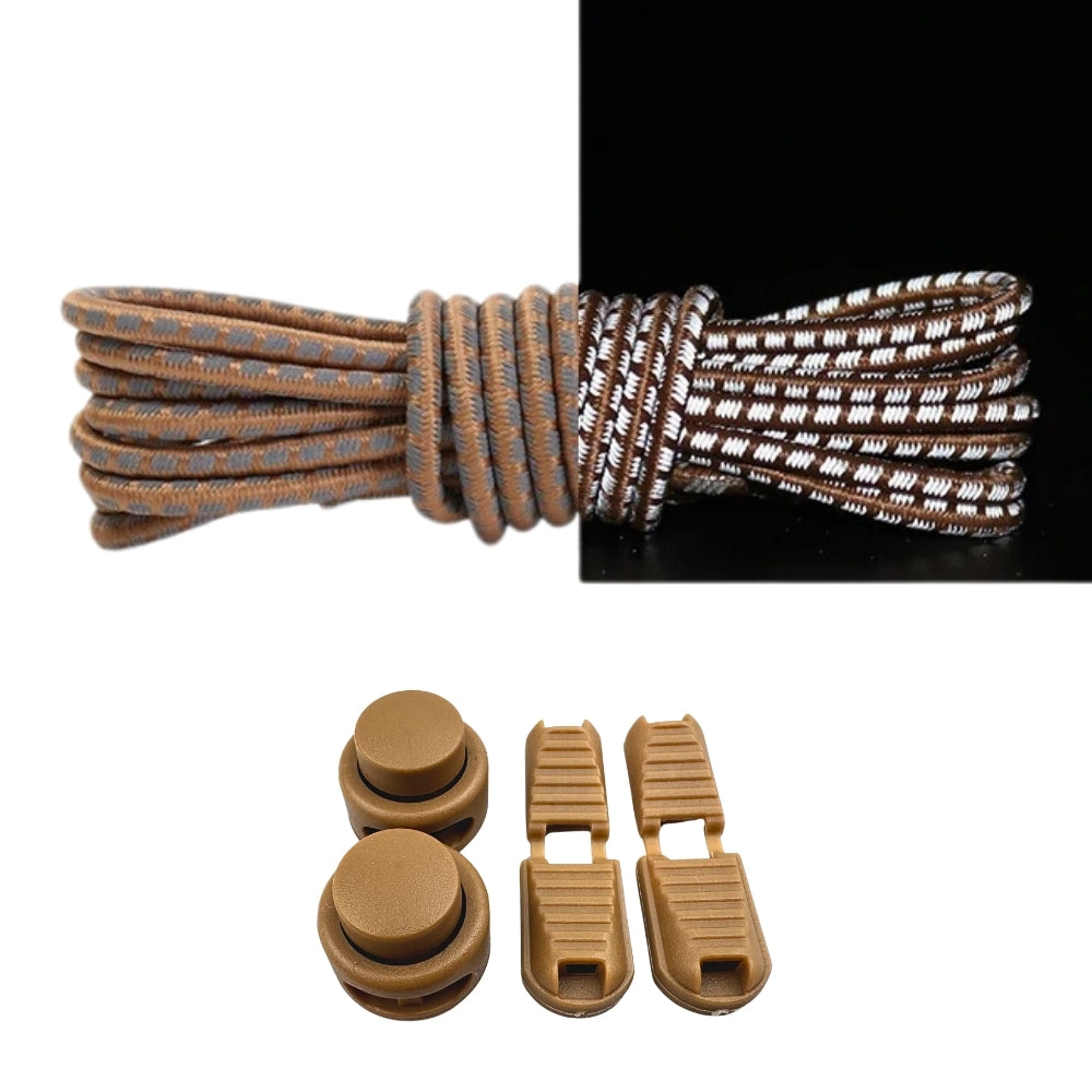 Productafbeelding van reflecterende ronde elastische veters van 3 mm met lock sluiting in de kleur bruin