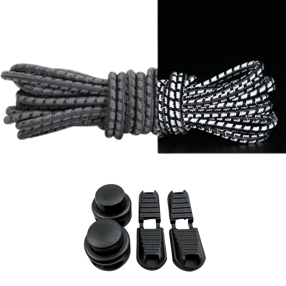 Productafbeelding van reflecterende ronde elastische veters van 3 mm met lock sluiting in de kleur donkergrijs