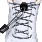 Elastische veters zonder strikken reflecterend 3mm lock sluiting donkergrijs met stretch uitgerekt