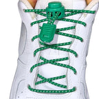 Elastische veters zonder strikken reflecterend 3mm lock sluiting groen met stretch uitgerekt