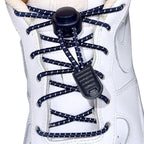 Elastische veters zonder strikken reflecterend 3mm lock sluiting marineblauw met stretch uitgerekt