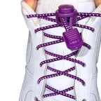 Elastische veters zonder strikken reflecterend 3mm lock sluiting paars met stretch uitgerekt