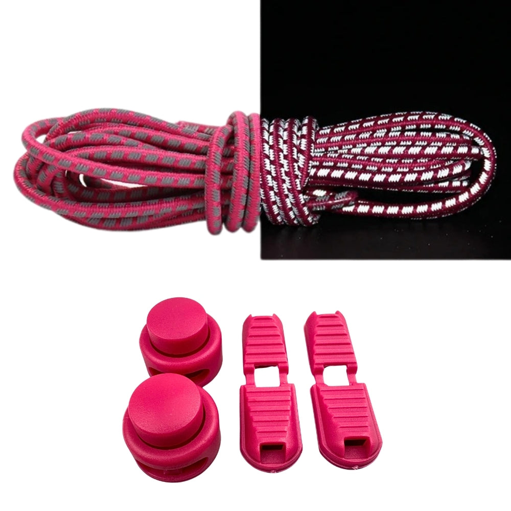 Productafbeelding van reflecterende ronde elastische veters van 3 mm met lock sluiting in de kleur rozenrood