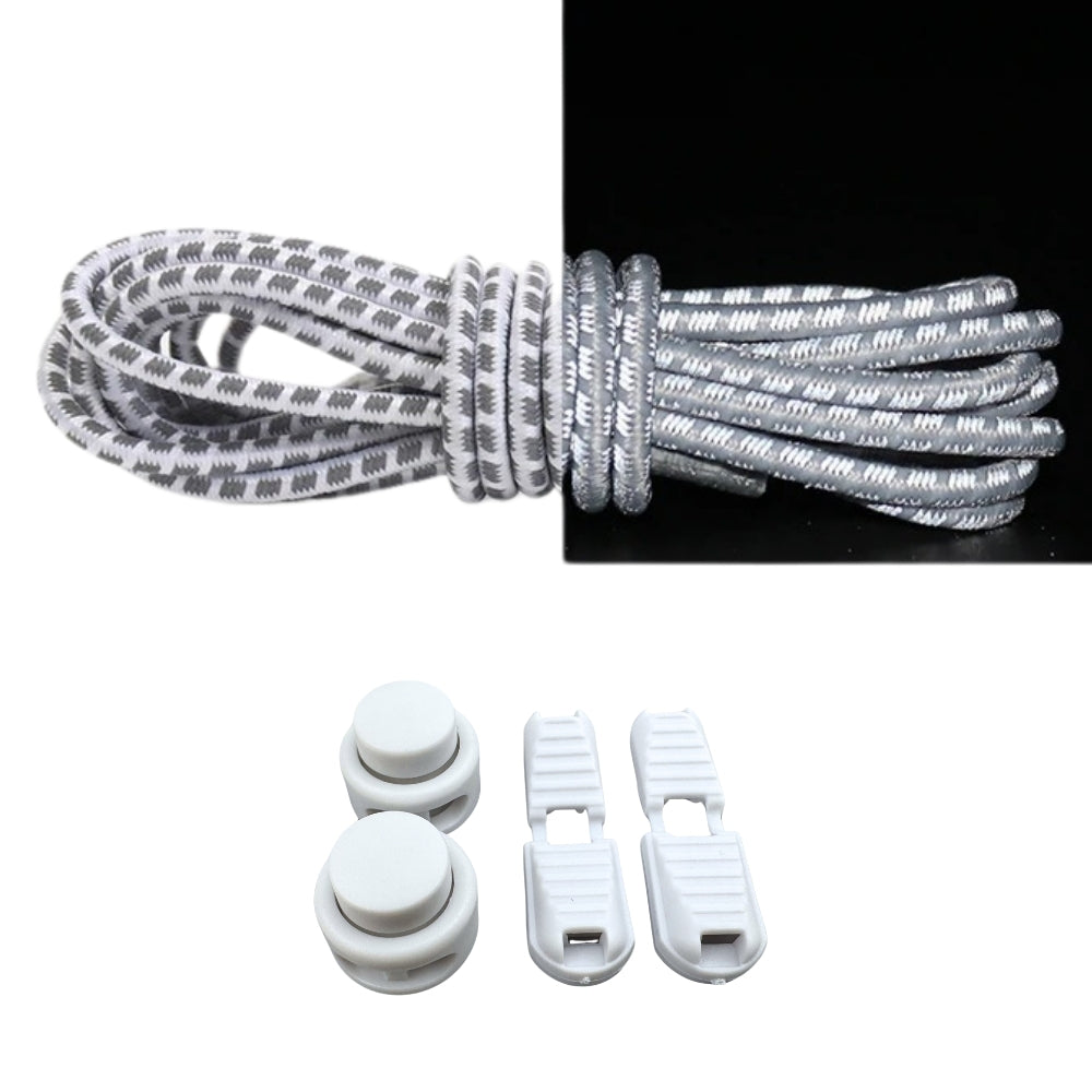 Productafbeelding van reflecterende ronde elastische veters van 3 mm met lock sluiting in de kleur wit