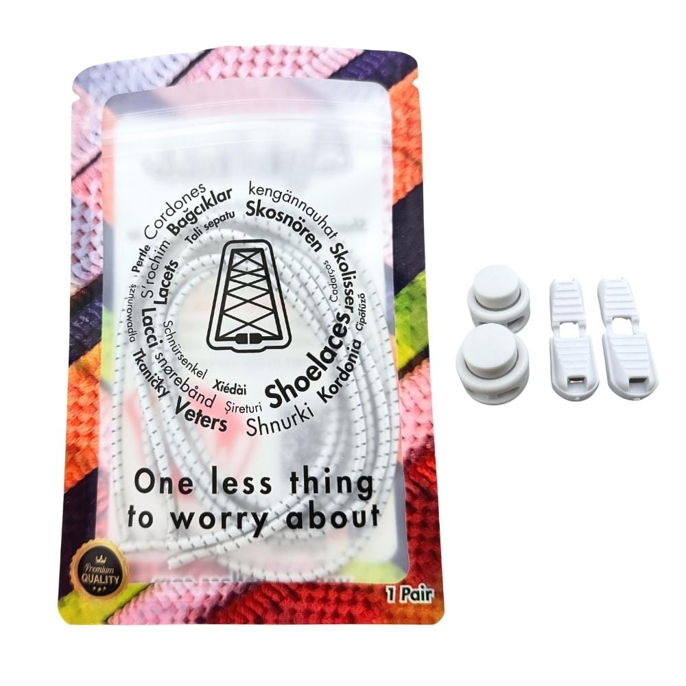 Elastische veters zonder strikken reflecterend 3mm lock sluiting wit in luxe verpakking