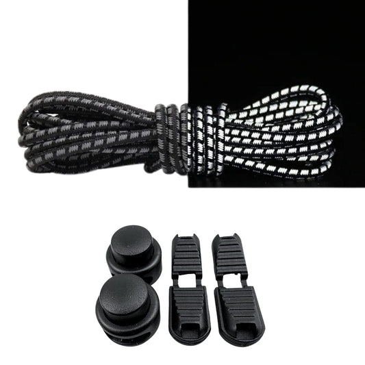 Productafbeelding van reflecterende ronde elastische veters van 3 mm met lock sluiting in de kleur zwart