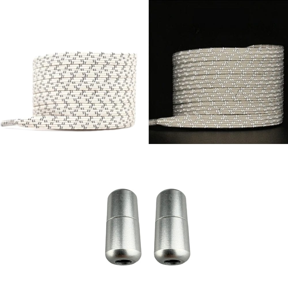 Productafbeelding van platte reflecterende elastische veters van 7 mm met capsule sluiting in de kleur beige