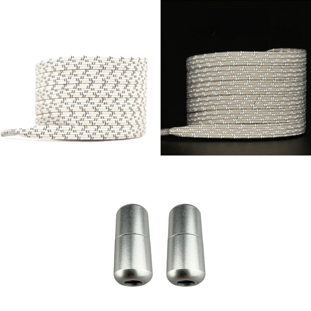 Productafbeelding van platte reflecterende elastische veters van 7 mm met capsule sluiting in de kleur beige