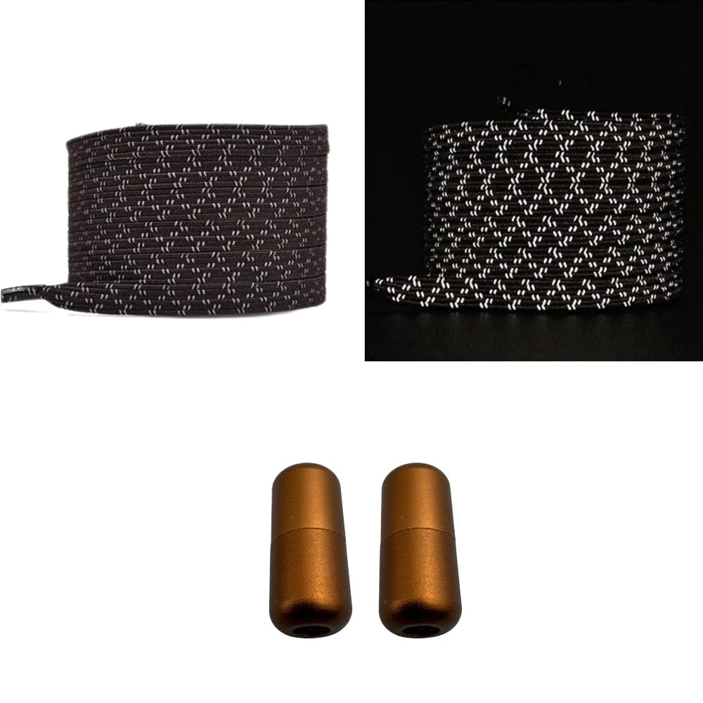 Productafbeelding van platte reflecterende elastische veters van 7 mm met capsule sluiting in de kleur donkerbruin