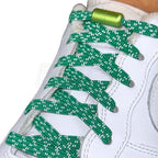 Elastische veters zonder strikken reflecterend 7mm capsule sluiting groen detailfoto van hoe de sluiting werkt