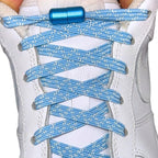 Elastische veters zonder strikken reflecterend 7mm capsule sluiting hemelsblauw met stretch uitgerekt