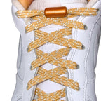 Elastische veters zonder strikken reflecterend 7mm capsule sluiting khaki met stretch uitgerekt