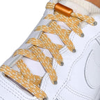 Elastische veters zonder strikken reflecterend 7mm capsule sluiting khaki geregen in witte Nike Air Force 1