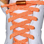 Elastische veters zonder strikken reflecterend 7mm capsule sluiting oranje met stretch uitgerekt