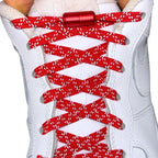 Elastische veters zonder strikken reflecterend 7mm capsule sluiting rood met stretch uitgerekt