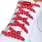 Elastische veters zonder strikken reflecterend 7mm capsule sluiting rood geregen in witte Nike Air Force 1