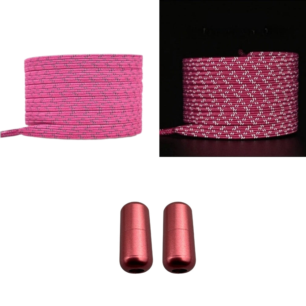 Productafbeelding van platte reflecterende elastische veters van 7 mm met capsule sluiting in de kleur rozenrood