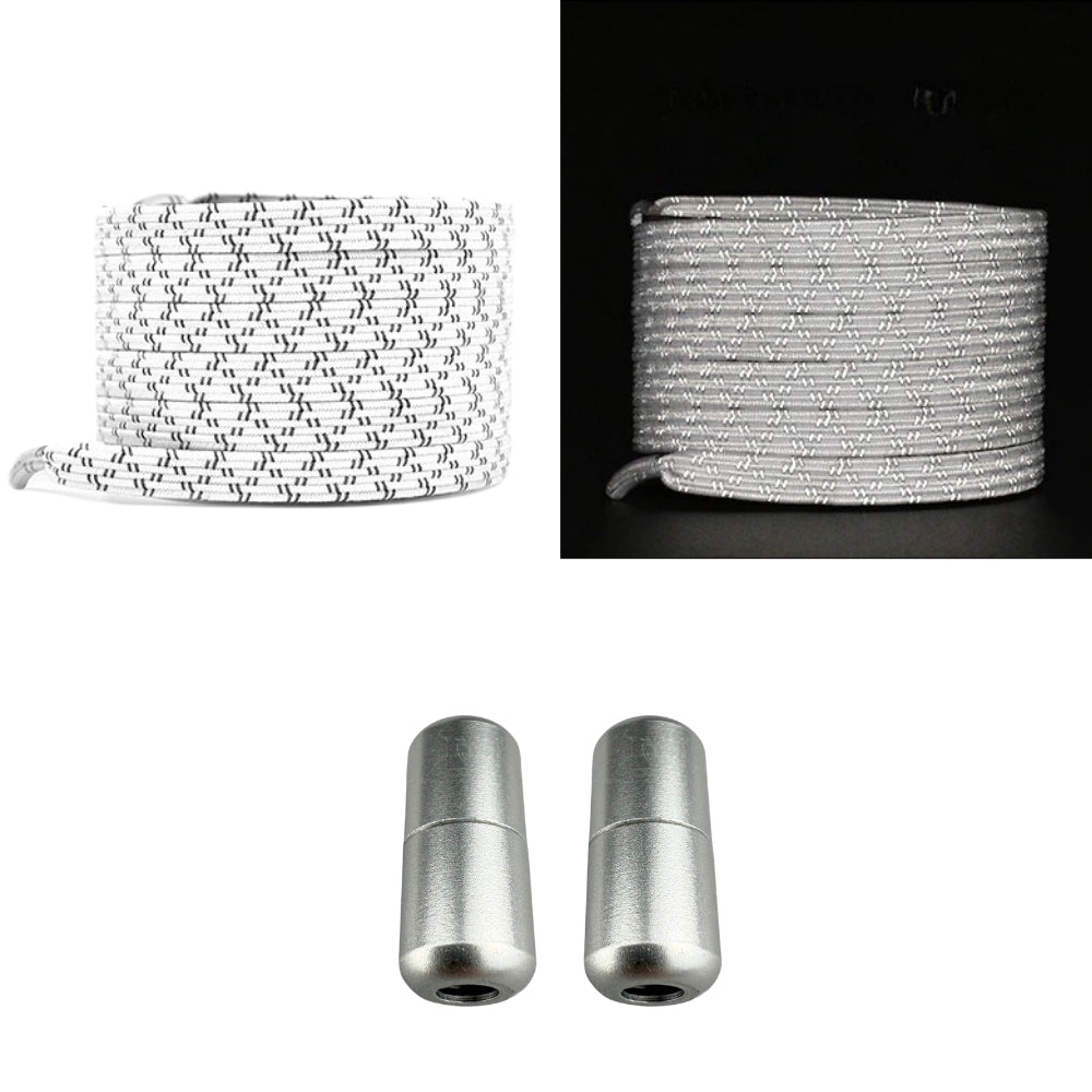 Productafbeelding van platte reflecterende elastische veters van 7 mm met capsule sluiting in de kleur wit