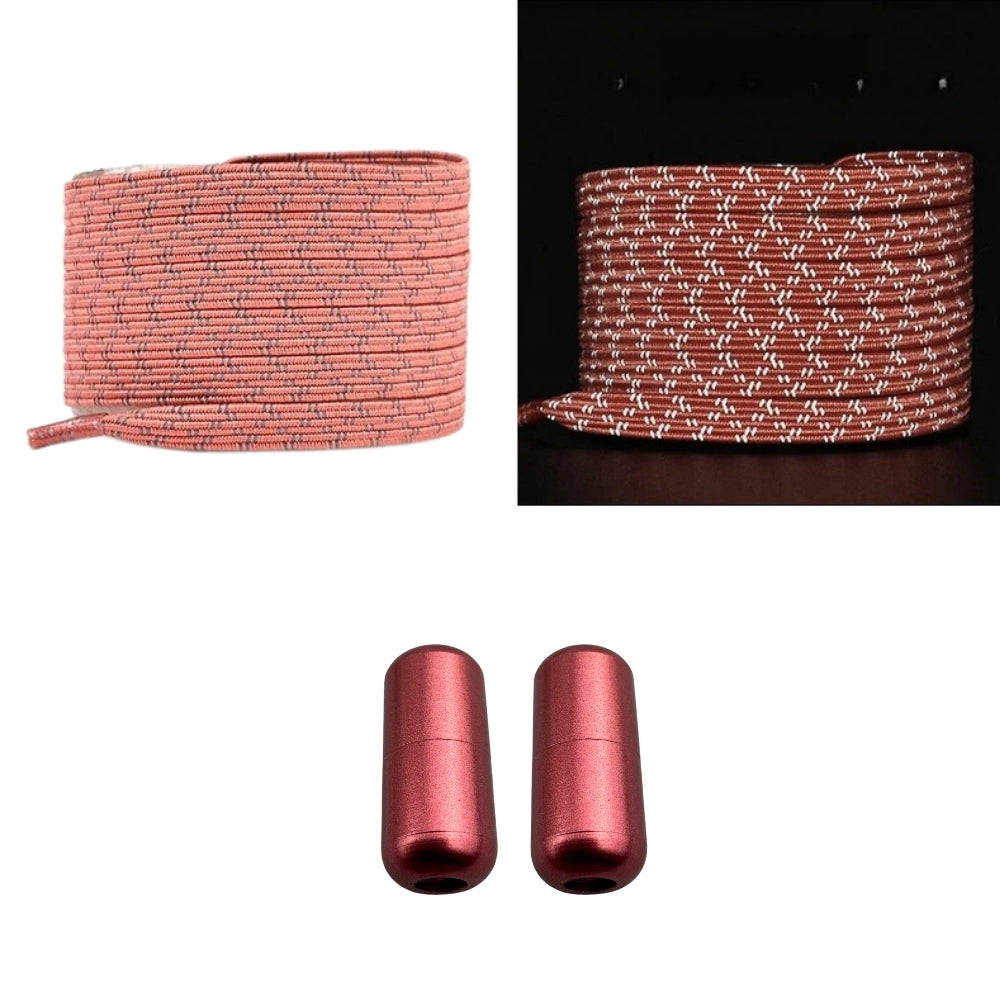 Productafbeelding van platte reflecterende elastische veters van 7 mm met capsule sluiting in de kleur zalmroze