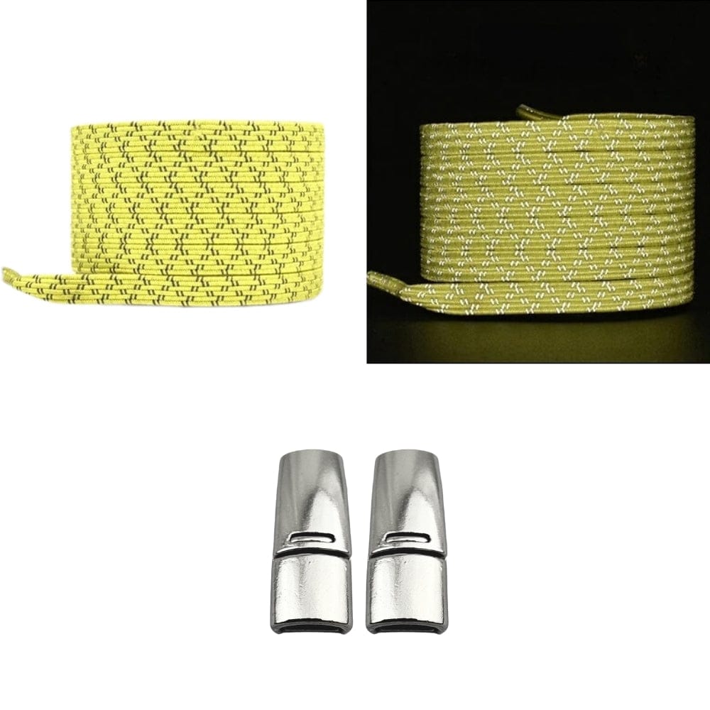 Productafbeelding van platte reflecterende elastische veters van 7 mm met magneetsluiting in de kleur geel