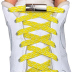 Elastische veters zonder strikken reflecterend 7mm magnetische sluiting geel met stretch uitgerekt