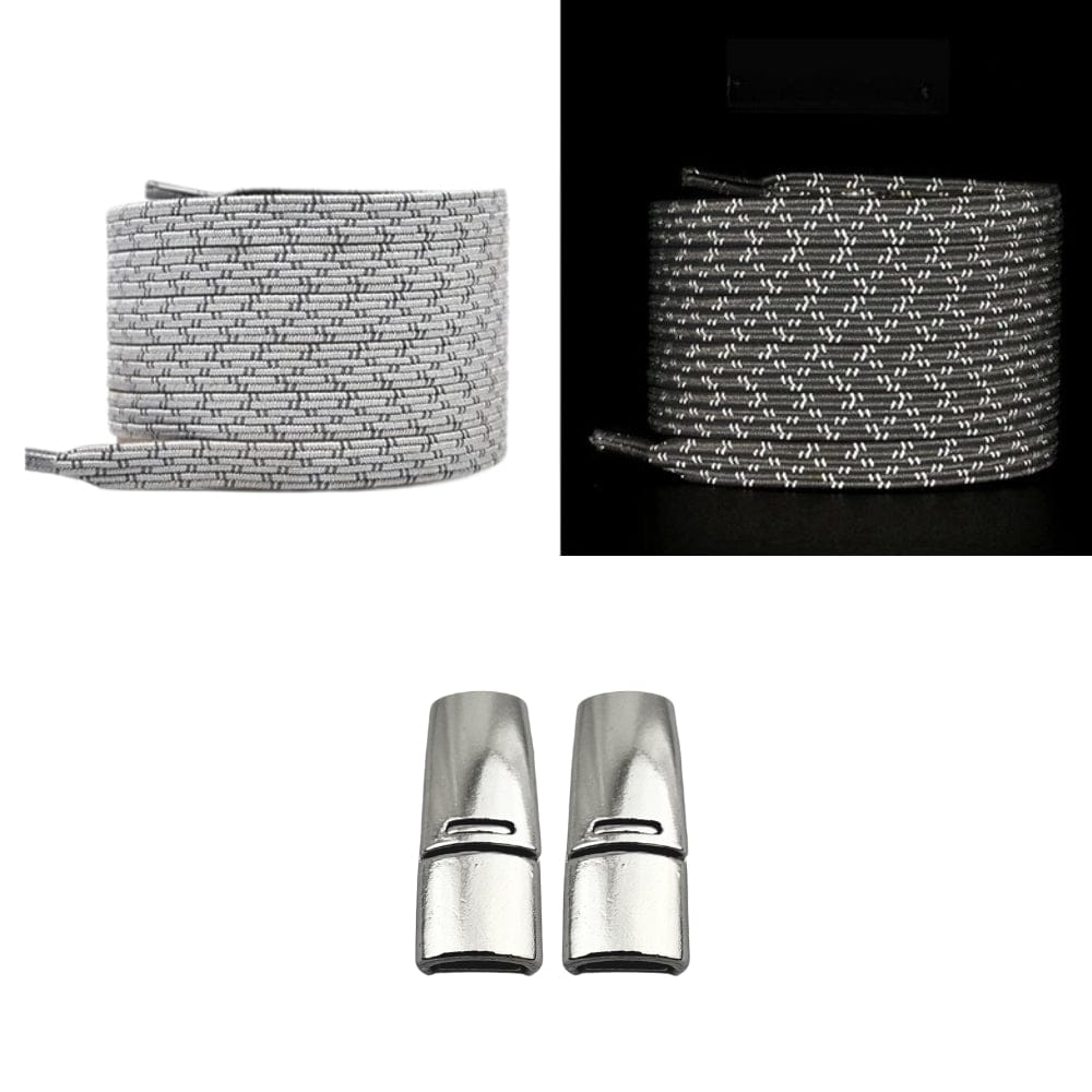 Productafbeelding van platte reflecterende elastische veters van 7 mm met magneetsluiting in de kleur grijs