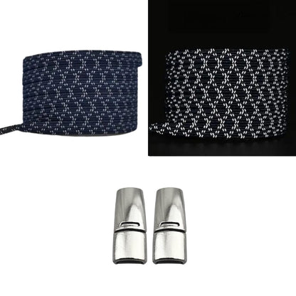 Productafbeelding van platte reflecterende elastische veters van 7 mm met magneetsluiting in de kleur marineblauw