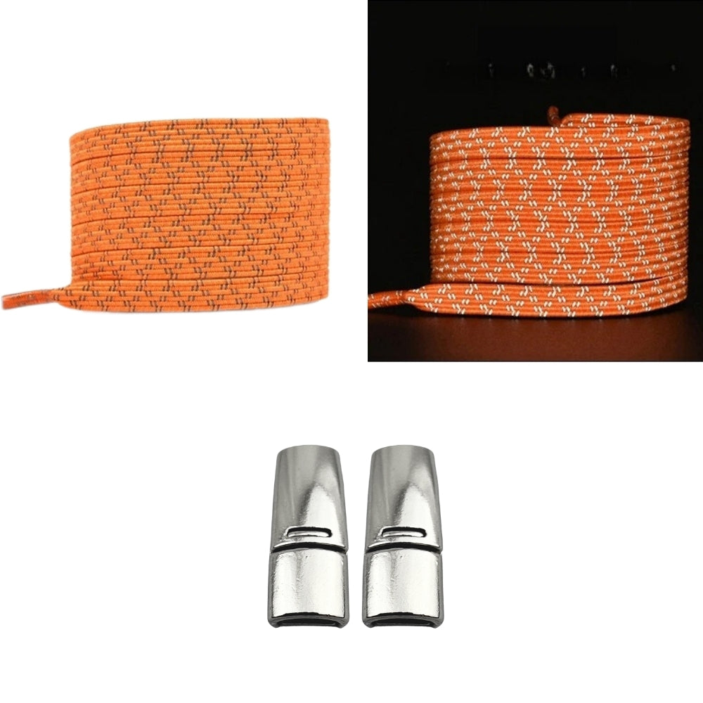 Productafbeelding van platte reflecterende elastische veters van 7 mm met magneetsluiting in de kleur oranje