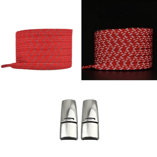 Productafbeelding van platte reflecterende elastische veters van 7 mm met magneetsluiting in de kleur rood