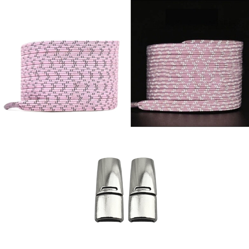 Productafbeelding van platte reflecterende elastische veters van 7 mm met magneetsluiting in de kleur roze