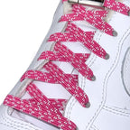 Elastische veters zonder strikken reflecterend 7mm magnetische sluiting rozenrood geregen in witte Nike Air Force 1