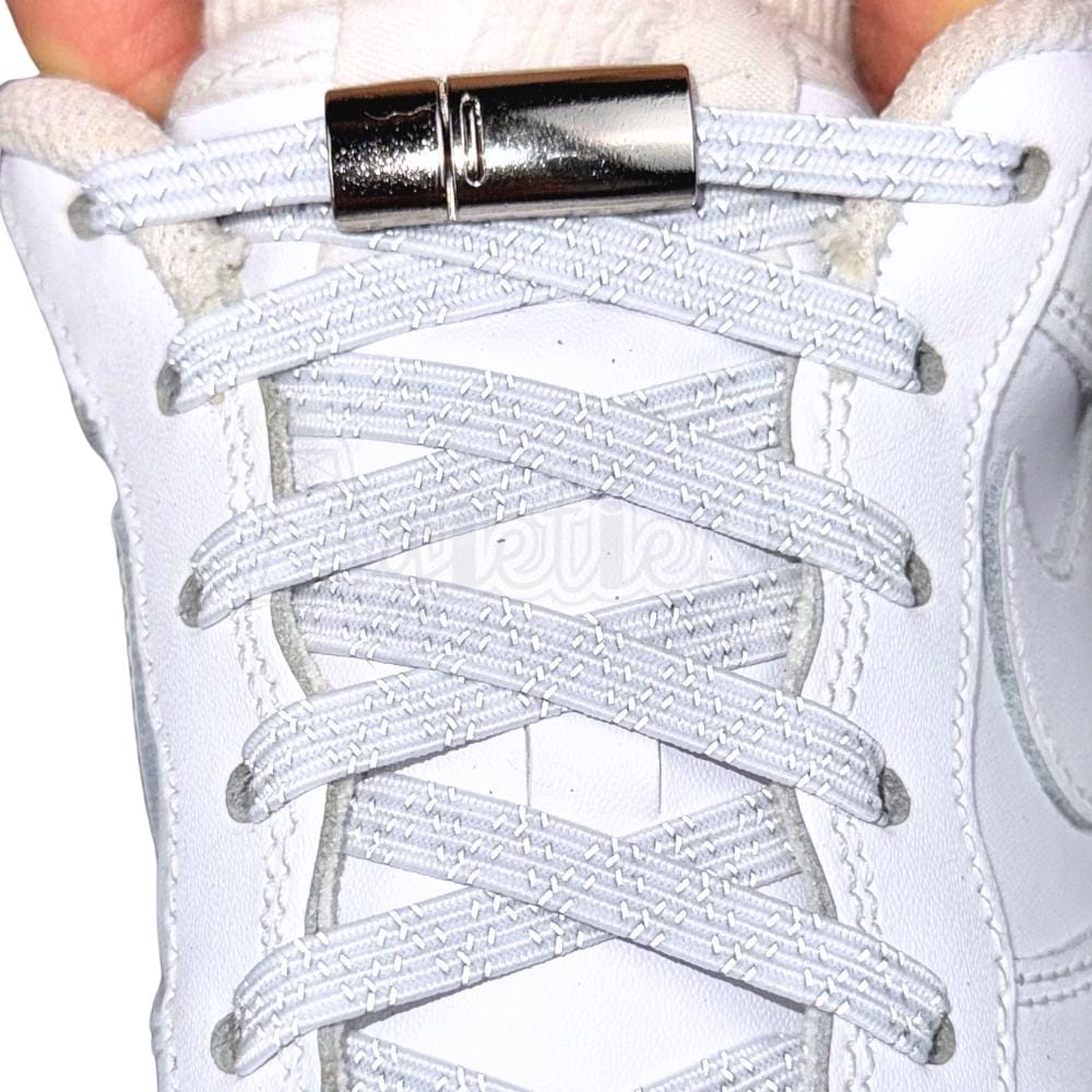 Elastische veters zonder strikken reflecterend 7mm magnetische sluiting wit met stretch uitgerekt