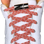 Elastische veters zonder strikken reflecterend 7mm magnetische sluiting zalmroze met stretch uitgerekt