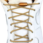 Elastische veters zonder strikken rond 3mm capsule sluiting khaki met stretch uitgerekt