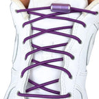 Elastische veters zonder strikken rond 3mm capsule sluiting paars met stretch uitgerekt