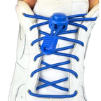 Elastische veters zonder strikken rond 3mm lock sluiting blauw met stretch uitgerekt