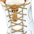 Elastische veters zonder strikken rond 3mm lock sluiting khaki met stretch uitgerekt